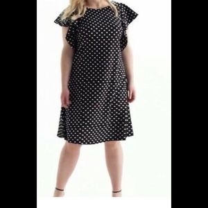 Lane Bryant Ruffle B/W Midi Polka Dot Dress